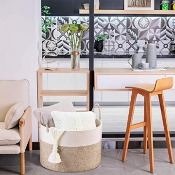 MINTWOOD Large Cotton Rope Blanket Storage Basket - 22x14