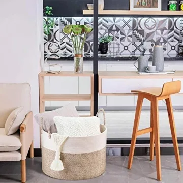 MINTWOOD Large Cotton Rope Blanket Storage Basket - 22x14