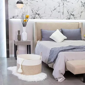 MINTWOOD Large Cotton Rope Blanket Storage Basket - 22x14