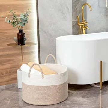 MINTWOOD Large Cotton Rope Blanket Storage Basket - 22x14