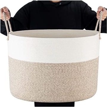 MINTWOOD Large Cotton Rope Blanket Storage Basket - 22x14