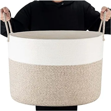MINTWOOD Large Cotton Rope Blanket Storage Basket - 22x14