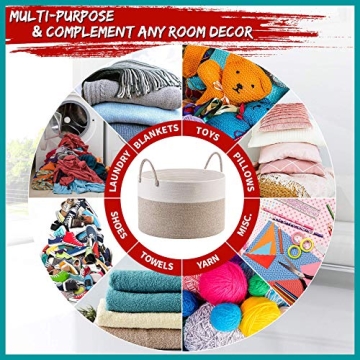 MINTWOOD Large Cotton Rope Blanket Storage Basket - 22x14