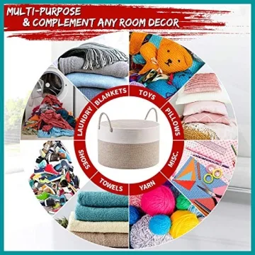 MINTWOOD Large Cotton Rope Blanket Storage Basket - 22x14