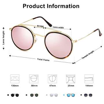 SOJOS Retro Vintage Round Polarized Sunglasses for Women Men Small Double Bridge Circle Sunnies SJ1104, Tortoise/Pink