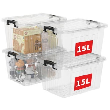 Cetomo 18Qt Plastic Storage Bins - 4 Pack, Stackable and Clear