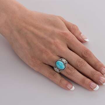 American West Jewelry Sterling Silver Women's & Men's Ring Blue Turquoise Gemstone Native-Inspired F...