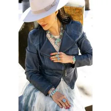 American West Jewelry Sterling Silver Women's & Men's Ring Blue Turquoise Gemstone Native-Inspired Flower Design Size 6