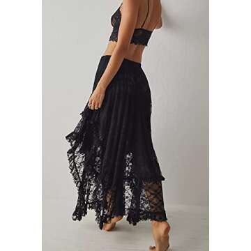 R.Vivimos Lace Long Skirts - Summer Elastic Floral Maxi Skirts for Women