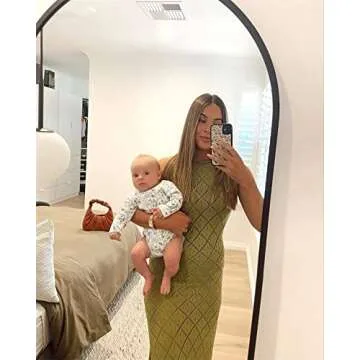 Yuemengxuan Women Sexy Knitted Maxi Dress Crochet See Through Bodycon Maxi Dress Swimsuit Cover up Dress Beach Swimwear (Green-B, S)