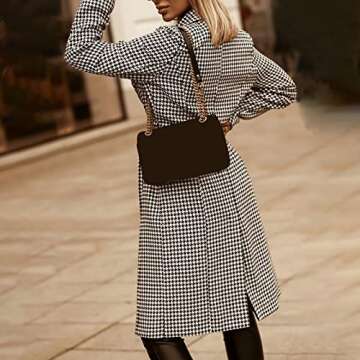 Elegant Maqroz Women's Houndstooth Long Cardigan Jacket