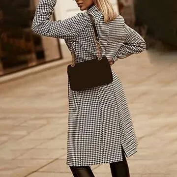 Elegant Maqroz Women's Houndstooth Long Cardigan Jacket