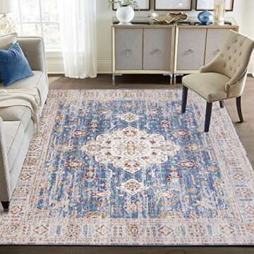 ReaLife Rugs Machine Washable Rug - Stain Resistant, Non-Shed - Eco-Friendly, Non-Slip, Family & Pet Friendly - Made from Premium Recycled Fibers - Persian Distressed - Light Blue, 7'6" x 9'6"