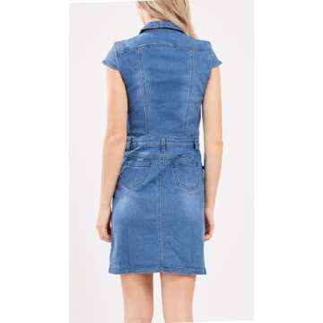 chouyatou Women's Cap Sleeve Bodycon 1/2 Button Placket Mini Denim Pencil Dress