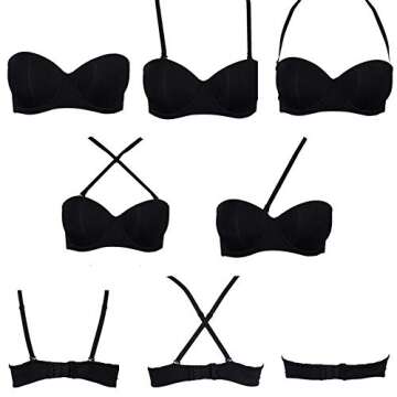 Plusexy Women's Push Up Strapless Bra Thick Padded Underwire Convertible Multiway Bras Black 36B