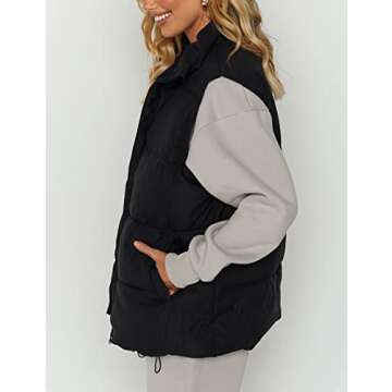 Zhiyouni Womens Puffer Vests Jackets Sleeveless Stand Collar Zipper Puffy Coats (Black-M)