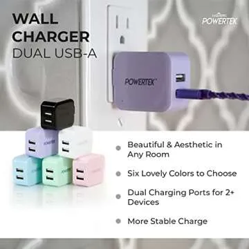 Liquipel Powertek Dual USB-A Wall Charger, Beveled Edges, Foldable, Compact, Pastel Colors (Pink)