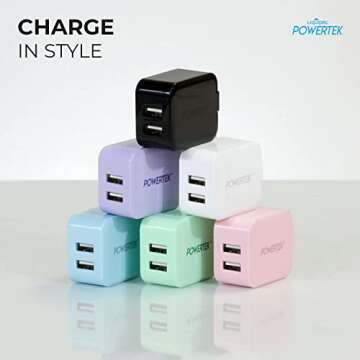 Liquipel Powertek Dual USB-A Wall Charger, Beveled Edges, Foldable, Compact, Pastel Colors (Pink)