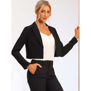 Allegra K Women's Lapel Collar Open Front Cardigan Office Work Business Casual Cropped Blazer Jacket...