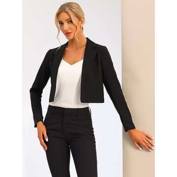 Allegra K Women's Lapel Collar Open Front Cardigan Office Work Business Casual Cropped Blazer Jacket Medium Black