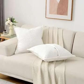 HAUSSY Corduroy 20x20 White Pillow Covers Set of 2