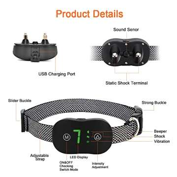 Dog Bark Collar Rechargeable for Small Medium Large Dogs Anti Barking Training Collar Bark Control Collar with 7 Adjustable Sensitivity and Intensity Beep Vibration