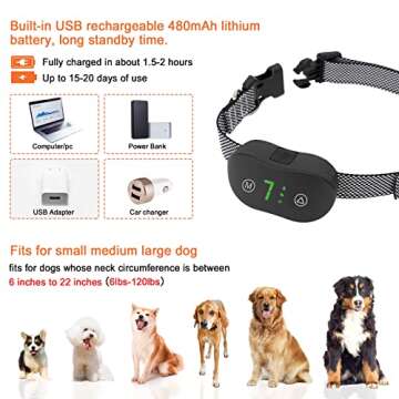 Dog Bark Collar Rechargeable for Small Medium Large Dogs Anti Barking Training Collar Bark Control Collar with 7 Adjustable Sensitivity and Intensity Beep Vibration