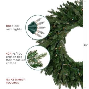 Northlight Pre-Lit Grande Spruce Artificial Christmas Wreath Clear Lights, 36", Green