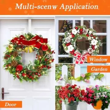 12 in Wreath Hangers - Clear Over The Door Hooks, 2 Pack Non-Scratch Hooks for Easter, Christmas, Halloween & Fall Wreath Decorations, Welcome Sign for Front Door