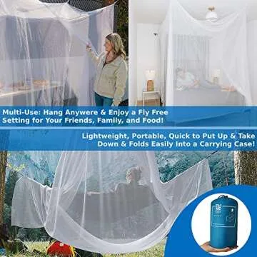 EVEN NATURALS Mosquito NET for Bed Canopy, Tent for Full, Double to Super Queen Size, Large Square Curtains, White Mosquito Netting with 2 Openings, Easy Installation, Carry Bag, Mesh 380