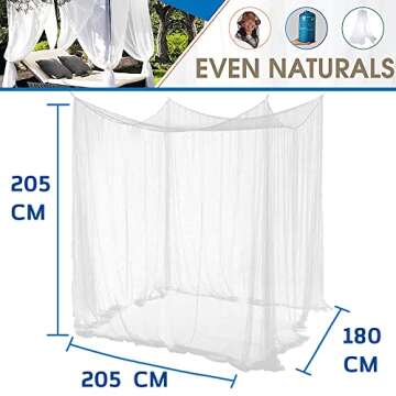 EVEN NATURALS Mosquito NET for Bed Canopy, Tent for Full, Double to Super Queen Size, Large Square Curtains, White Mosquito Netting with 2 Openings, Easy Installation, Carry Bag, Mesh 380