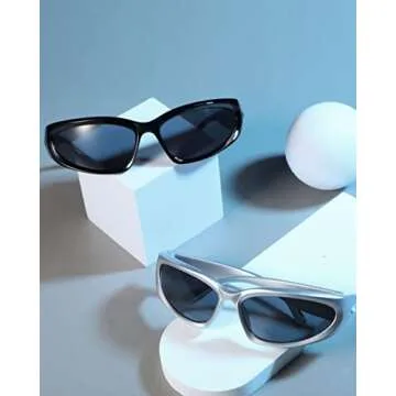 4 Pcs Wrap Around Sunglasses Men Women Oval Y2k Eyeglasses Sports Shades Glasses (Multicolor)
