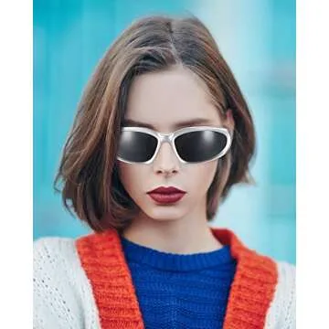 4 Pcs Wrap Around Sunglasses Men Women Oval Y2k Eyeglasses Sports Shades Glasses (Multicolor)