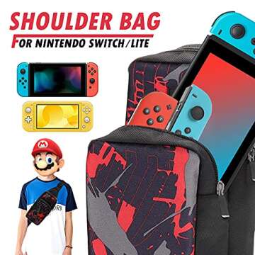 GOLDCHAMP Switch Travel Bag, Portable Nylon Water Resistant Shoulder Bag Storage Backpack, for Ninte...