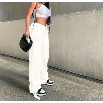 QYANGG Baggy Cargo Pants Women High Waist Pants for Women Loose Pocket Jogger Straight Wide Leg Y2K ...