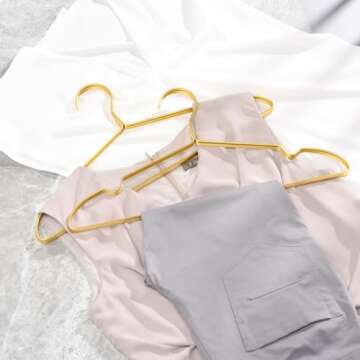 Amber Home 20 Pack Premium Matte Gold Aluminum Coat Hangers, 16.5” Extra Smooth & Durable Metal Shirt Dress Hanger, Light & Sturdy Metal Rack for Jacket Trouser Pant Slack