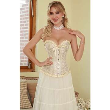 Alivila.Y Fashion Womens Lace Up Corset Top Bustier Corsets for Women 810-Beige Lace-S