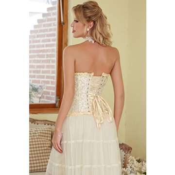 Alivila.Y Fashion Womens Lace Up Corset Top Bustier Corsets for Women 810-Beige Lace-S