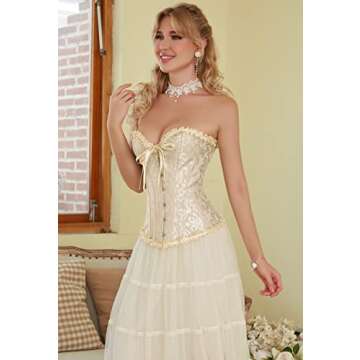 Alivila.Y Fashion Womens Lace Up Corset Top Bustier Corsets for Women 810-Beige Lace-S