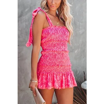 Chouyatou Women's Floral Mini Smocked Dress for Summer