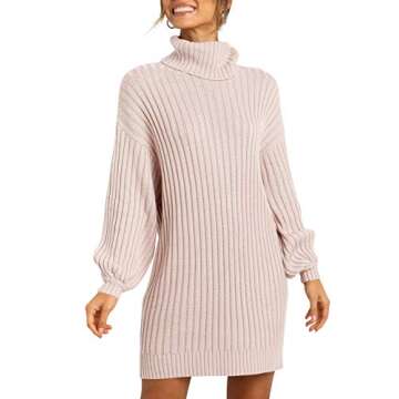 MILLCHIC Women's Casual Winter Fall Turtleneck Long Sleeve Cozy Soft Loose Knit Pullover Baggy Sweater Dress 24M0-fense-S