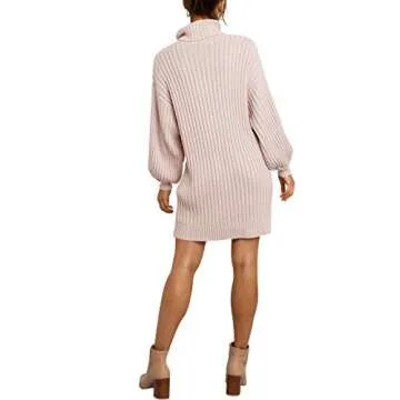 MILLCHIC Women's Casual Winter Fall Turtleneck Long Sleeve Cozy Soft Loose Knit Pullover Baggy Sweater Dress 24M0-fense-S