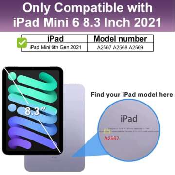 Andnary Case for 2024 iPad Mini 7 A17 Pro/2021 Mini 6 8.3 Inch Case with Built-in Pencil Holder/360° Rotating Handle Stand, Drop-Proof Cover for iPad Mini 7th/6th Generation, Colorful Purple