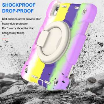 Andnary Case for 2024 iPad Mini 7 A17 Pro/2021 Mini 6 8.3 Inch Case with Built-in Pencil Holder/360° Rotating Handle Stand, Drop-Proof Cover for iPad Mini 7th/6th Generation, Colorful Purple
