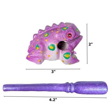 Cozinest 3" Wooden Frog Guiro Rasp Percussion Instruments Tone Block Thailand Craft Wood Frog Musical Instrument Adorable Gift (Purple Dots)