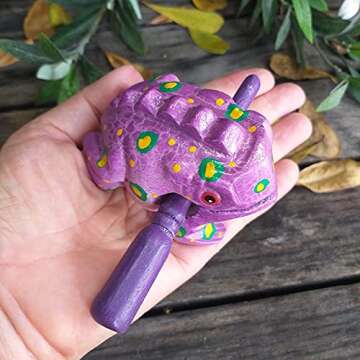 Cozinest 3" Wooden Frog Guiro Rasp Percussion Instruments Tone Block Thailand Craft Wood Frog Musical Instrument Adorable Gift (Purple Dots)