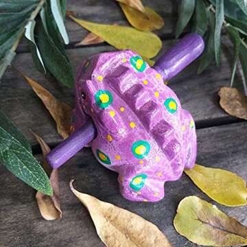 Cozinest 3" Wooden Frog Guiro Rasp Percussion Instruments Tone Block Thailand Craft Wood Frog Musical Instrument Adorable Gift (Purple Dots)