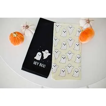 Pearhead Hey Boo Ghost Dish Towels, Set of 2, Halloween Tea Towels, Halloween Decor, Fall Halloween ...