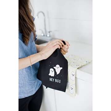 Pearhead Hey Boo Ghost Dish Towels, Set of 2, Halloween Tea Towels, Halloween Decor, Fall Halloween Towels, Kitchen Tea Towels Spooky Season, Kitchen Décor