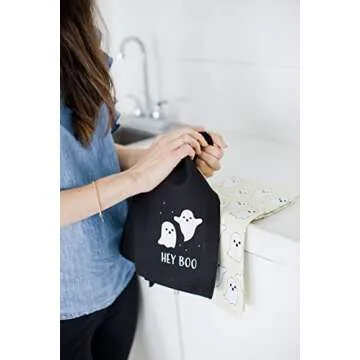 Pearhead Hey Boo Ghost Dish Towels, Set of 2, Halloween Tea Towels, Halloween Decor, Fall Halloween Towels, Kitchen Tea Towels Spooky Season, Kitchen Décor